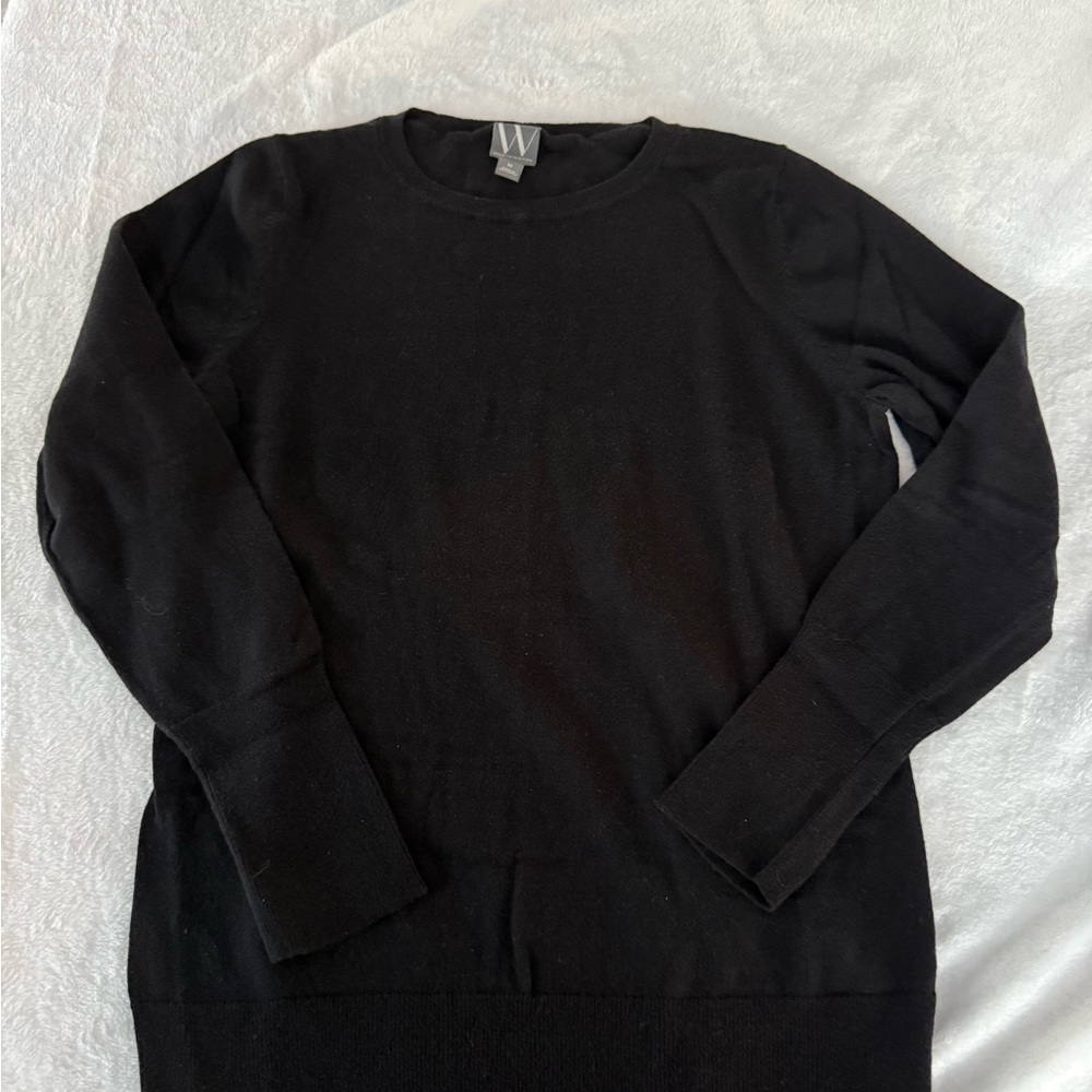 Worthington 2 Black Sweaters Pink Cream Striped Sweater 3 Lot M - Picture 2 of 10